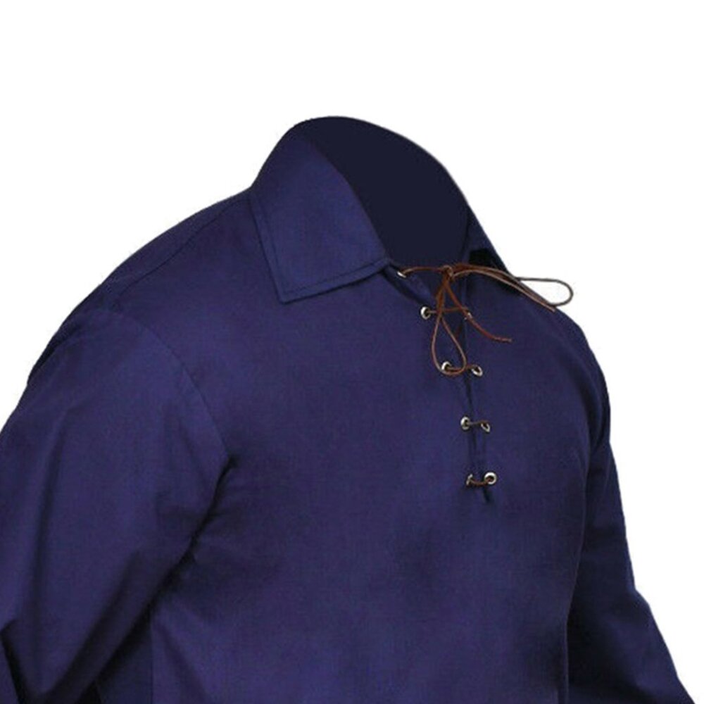 Men Scottish Traditional Jacobite Shirt Highlander Black Lace-up Front Shirt - Picture 5 of 8